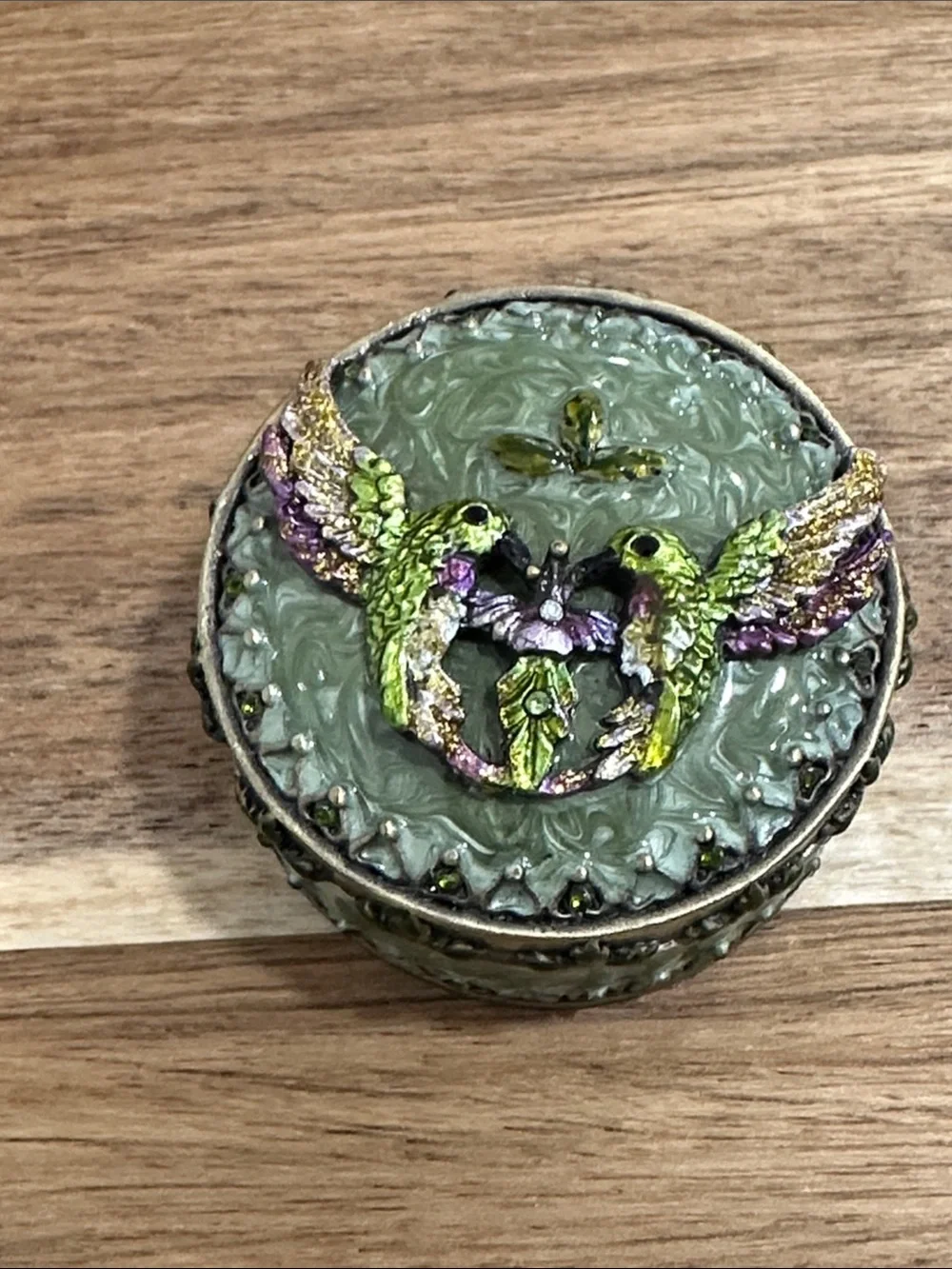Vintage Green Hummingbird Decorative Trinket Box
